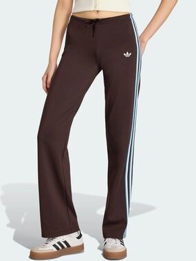 adidas Slouchy Straight Leg Track Pants - Aurora Coffee Brown with Side Stripes